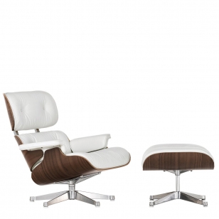 Vitra Eames Lounge Chair + Ottoman - Zwart Gepigmenteerd Noten/Snow Leather/Chrome