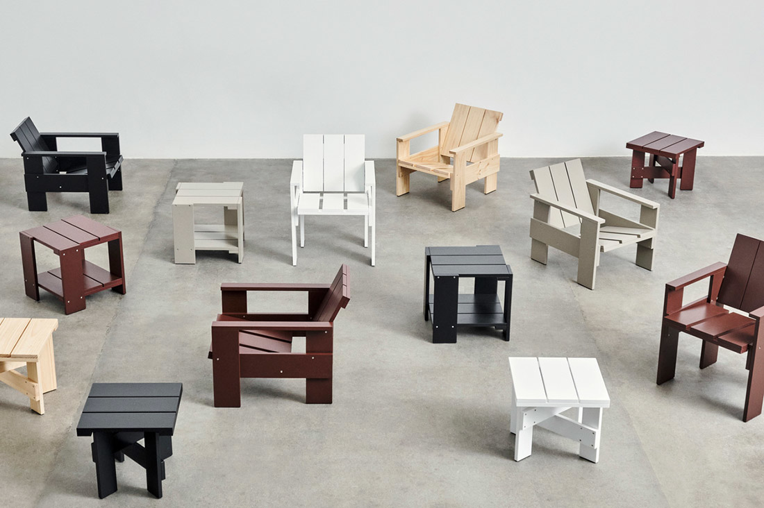 De hele HAY Crate familie design stoelen voor buiten
