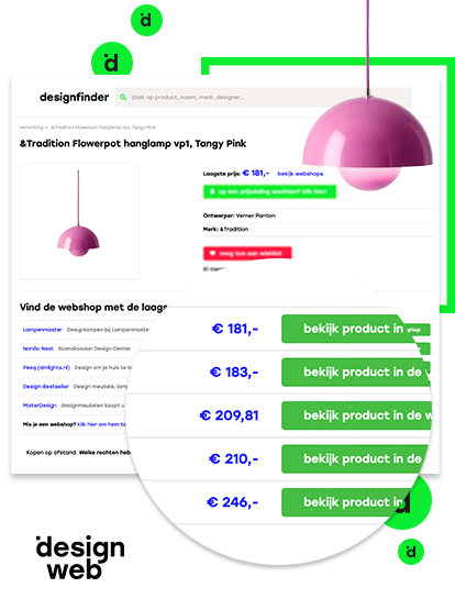 designfinder online zoeken naar de laagste prijs van design