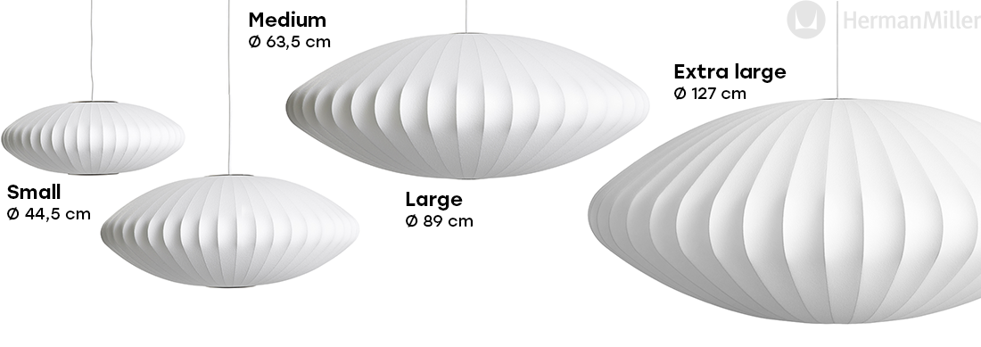 De formaten van de verschillende versies van de Hanglamp