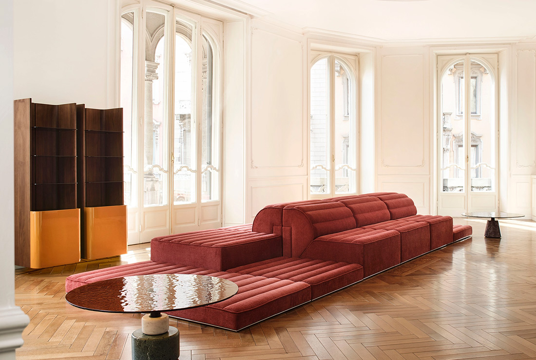 de presentatie van Acerbis in Milaan met prachtige design meubels 