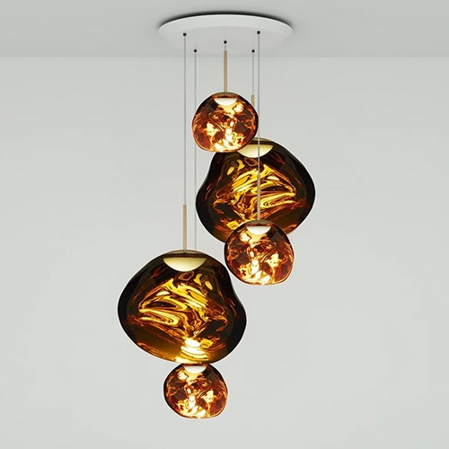 hanglamp systeem van Melt in de gouden kleur met 5 lampen