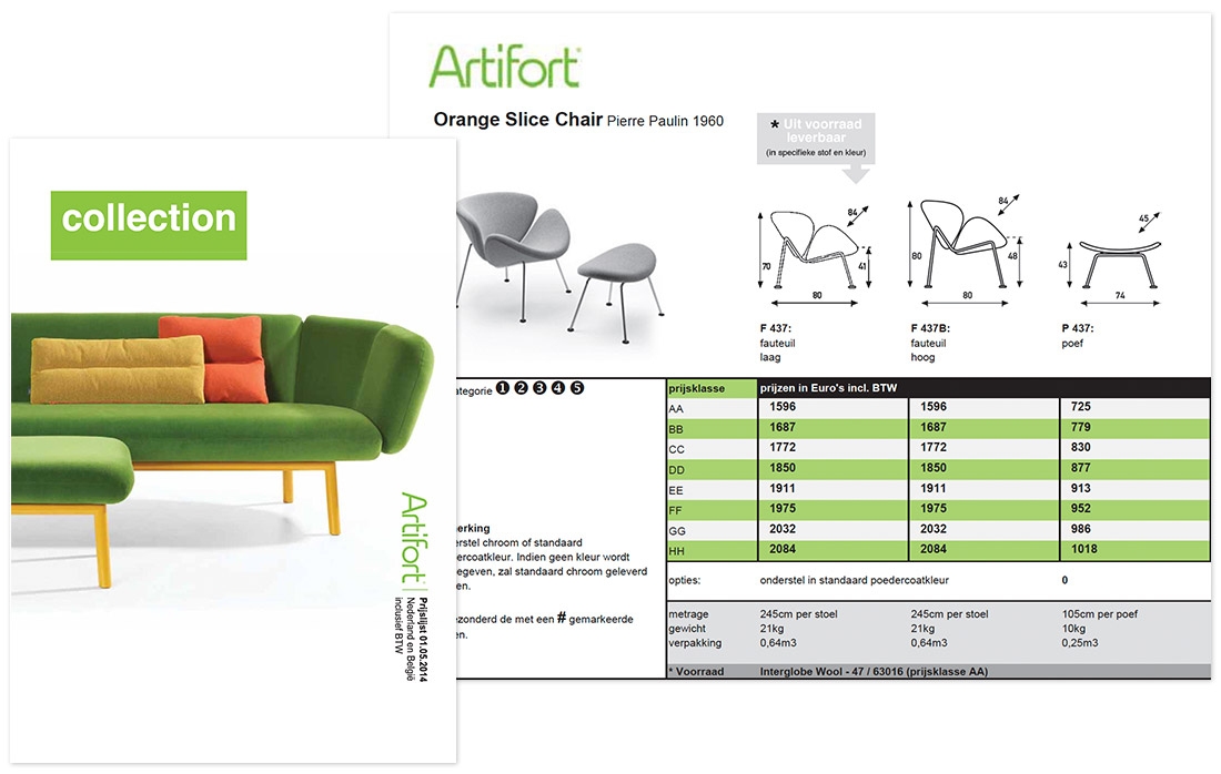 Artifort catalogus met de Orange slice chair pagina