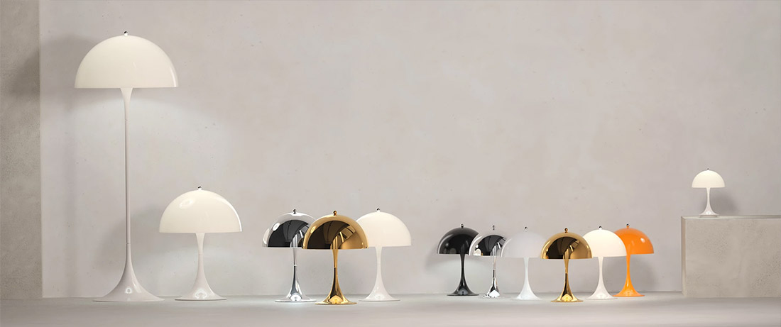 Panthella mini, tafel lamp, tafel 320, vloerlamp en de portable v2 lamp