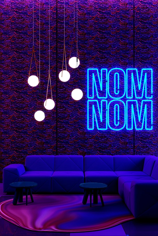 Moooi design lampen met neon NomNom logo lamp