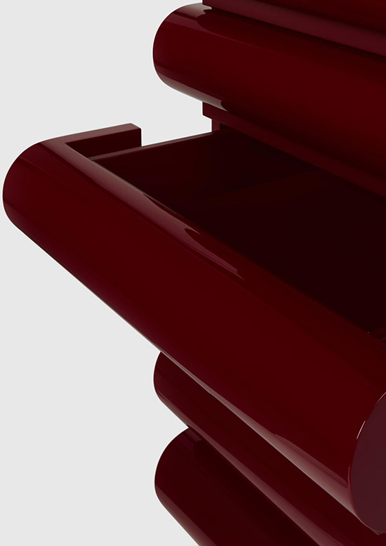 Details van de Acerbis Storet kast in de kleur Rosso Ancora van Gucci