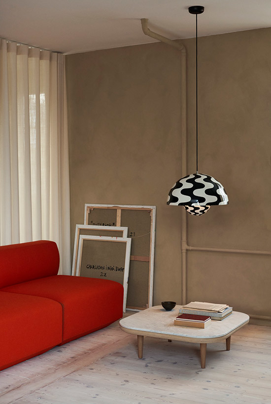 Grote versie van Flowerpot design hanglamp in zwart wit golfpatroon