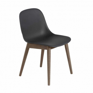 Muuto Fiber Side Chair Stoel, houten poten - Donkerbruin/Zwart