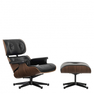 Vitra Eames Lounge Chair + Ottoman - Zwart Gepigmenteerd Noten / Nero Premium Leather