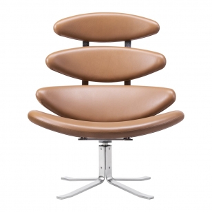 Fredericia Corona Chair Loungestoel - Max Leder - 91 Nutshell - Chroom