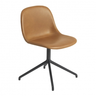 Muuto Fiber Side Chair Stoel, draaibaar - Refine Leather Cognac / Zwart