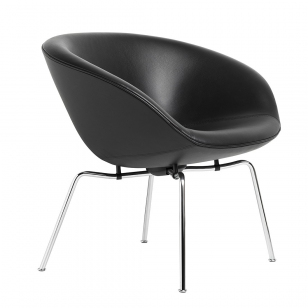 Fritz Hansen Pot Lounge Chair Zwart Leer - Chromen Voet