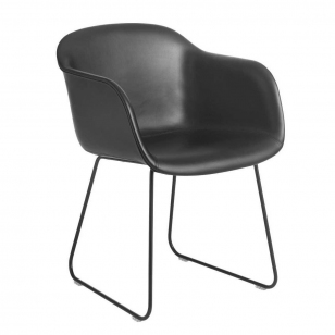 Muuto Fiber Chair Sledebasis Zwart Silk Leather