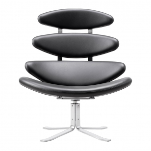 Fredericia Corona Chair Loungestoel - Omni Leder - 301 Zwart - Chroom