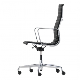 Vitra Aluminium Chair EA 119 Bureaustoel - Leder 66 Nero / Gepolijst Frame
