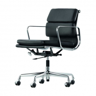 Vitra Soft Pad Chair EA 217 Bureaustoel - Leder Nero/Plano Nero