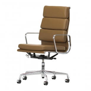 Vitra Soft Pad Chair EA 219 Bureaustoel - Leder Olijf/Plano Coffee