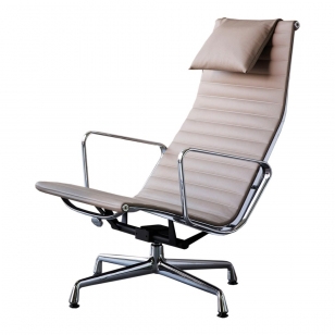 Vitra Aluminium Chair EA 124 Loungestoel - Leder Zand/Plano Coffee