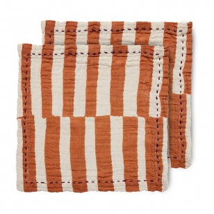 HK Living Striped katoenen servet 30x30 cm 2-pack Tangerine