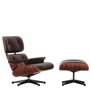Vitra Eames Lounge Chair + Ottoman - Santos Palisander, Chocolate, Leather, Black