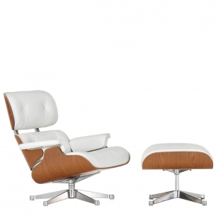 Vitra Eames Lounge Chair + Ottoman - Kersen/Snow Leather/Chrome