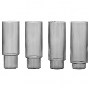 ferm LIVING Ripple long drink glas 4-pack smoked grey