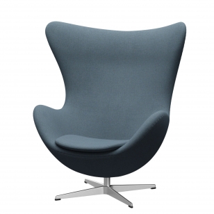 Fritz Hansen Egg Chair Fauteuil + Voetenbank - ReWool 768 naturel/lichtblauw - aluminium
