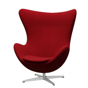 Fritz Hansen Egg Chair Fauteuil + Voetenbank - Hallingdal 674 Klassiek Rood - aluminium