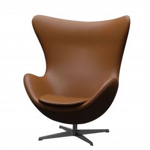 Fritz Hansen Egg Chair Fauteuil + Voetenbank - leer Aura walnoot - zwart