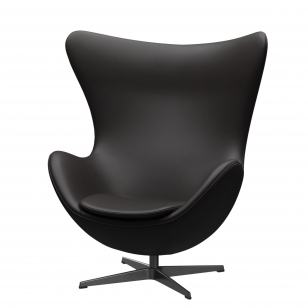 Fritz Hansen Egg Chair Fauteuil + Voetenbank - leer Aura zwartbruin - zwart