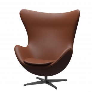 Fritz Hansen Egg Chair Fauteuil + Voetenbank - leer Aura cognac - zwart