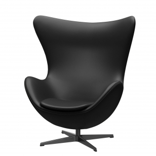 Fritz Hansen Egg Chair Fauteuil + Voetenbank - leer Aura zwart - zwart