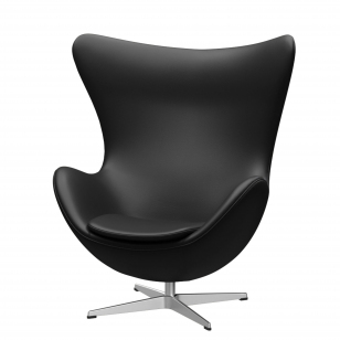 Fritz Hansen Egg Chair Fauteuil + Voetenbank - leer Aura zwart - aluminium