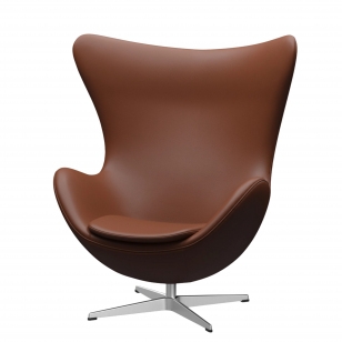 Fritz Hansen Egg Chair Fauteuil + Voetenbank - leer Aura cognac - aluminium