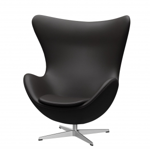 Fritz Hansen Egg Chair Fauteuil + Voetenbank - leer Aura zwartbruin - aluminium