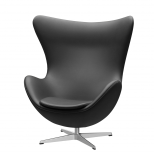 Fritz Hansen Egg Chair Fauteuil + Voetenbank - leer Essential zwart - aluminium