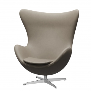Fritz Hansen Egg Chair Fauteuil + Voetenbank - leer Essential lichtgrijs - aluminium