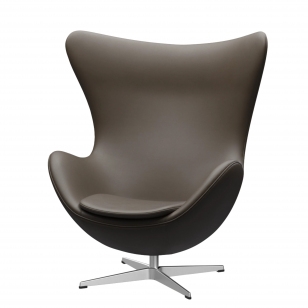 Fritz Hansen Egg Chair Fauteuil + Voetenbank - leer Essential stein - aluminium