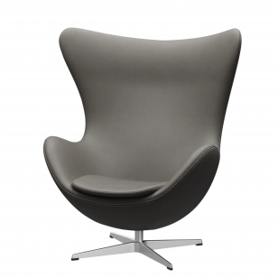 Fritz Hansen Egg Chair Fauteuil + Voetenbank - leer Essential lava - aluminium