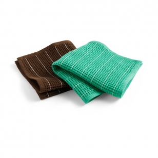 HAY Canteen vaatdoekje 31x31 cm 2-pack Chocolate pinstripe-Emerald pinstripe​