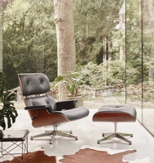 Vitra Eames Lounge Chair + Ottoman - Zwart Gepigmenteerd Noten / Nero Premium Leather