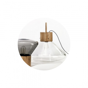 Brokis Muffin Up-side-down Lamp Transparant / Naturel Eiken