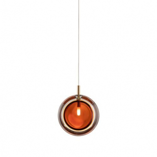 Bomma Lens Single Hanglamp - Amber glas - Geborsteld goud