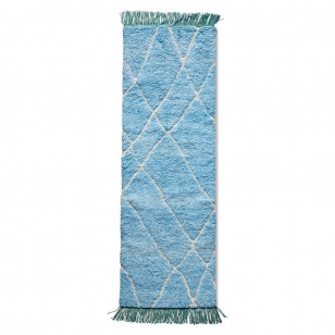 HKliving Hand Knotted Woolen Vloerkleed 80x250 Turquoise