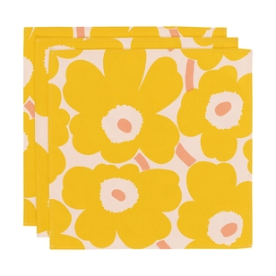 Marimekko Pieni Unikko stoffen servet 43x43 cm 3-pack Cotton-yellow-pink