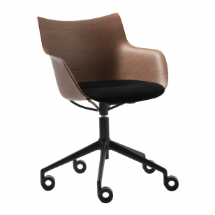 Kartell Q/Wood Soft Bureaustoel - Donker hout - Zwart / Zwart